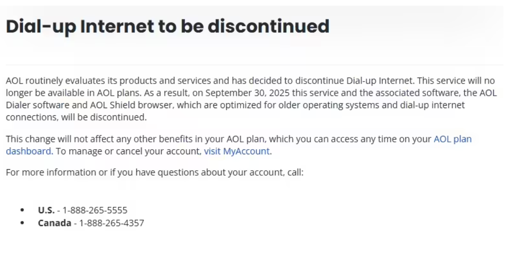 34 年历史终结：美国运营商 AOL 宣布 9 月 30 日正式取消拨号上网服务